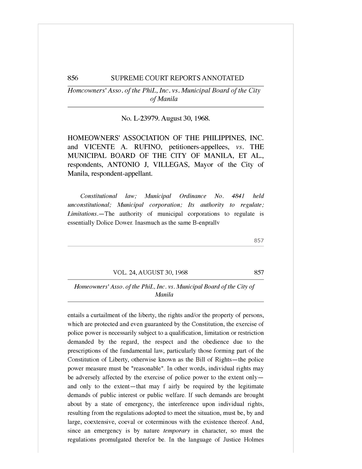 Homeowners Assn. of the Philippines v. Municipal Board of Manila - 856 ...