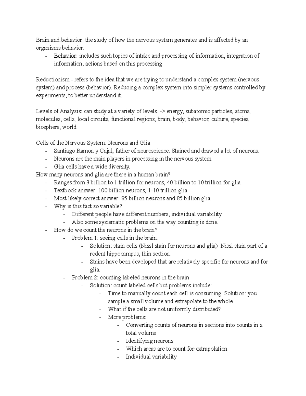 PSYC110 Lecture 1 - Brain and behavior: the study of how the nervous ...