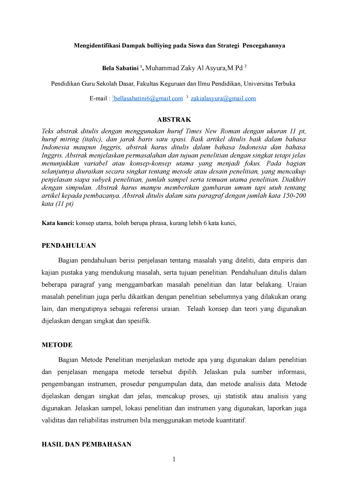 Template Karya Ilmiah Siap Pakai Mengidentifikasi Dampak Bulliying