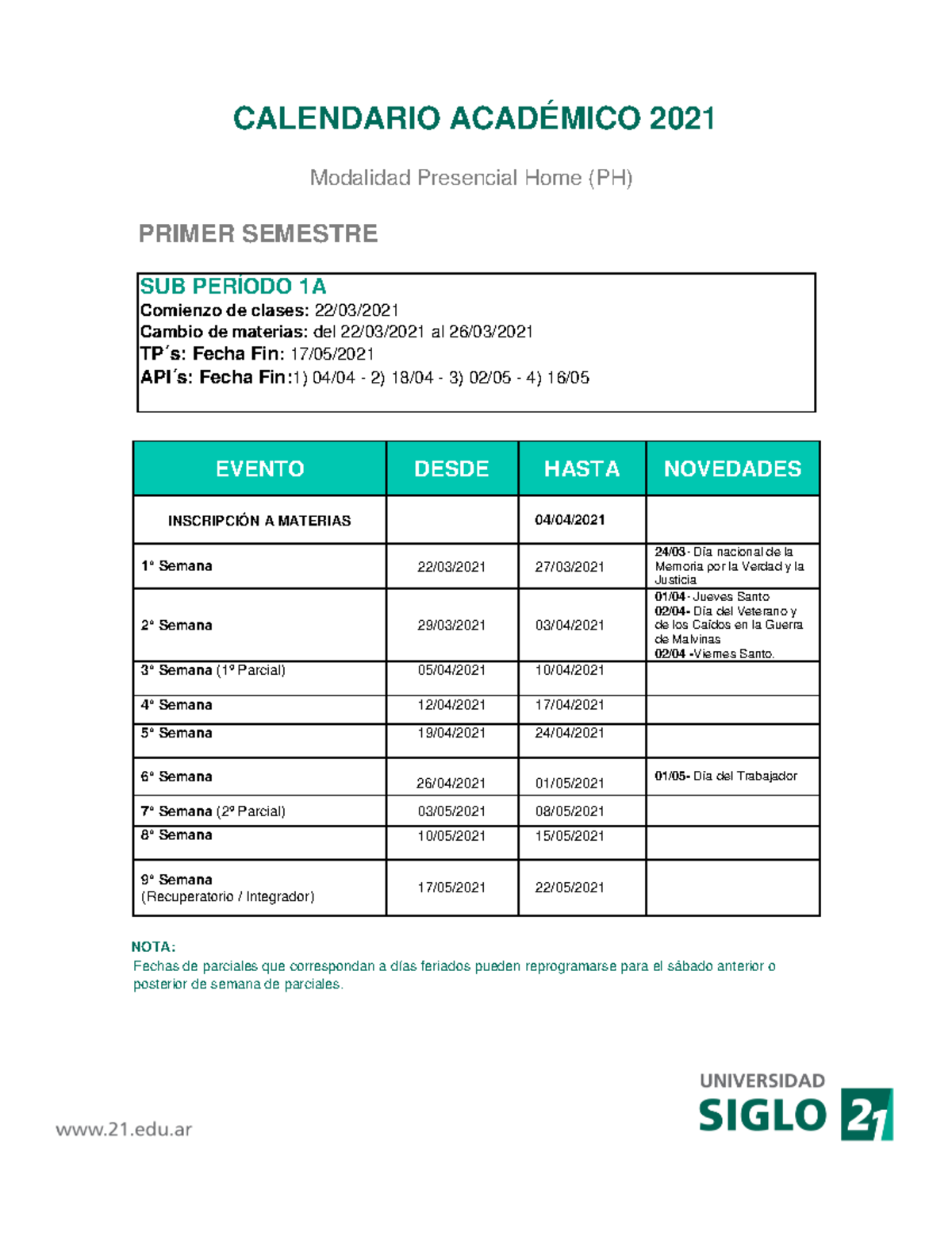Calendario academico siglo xxi 4