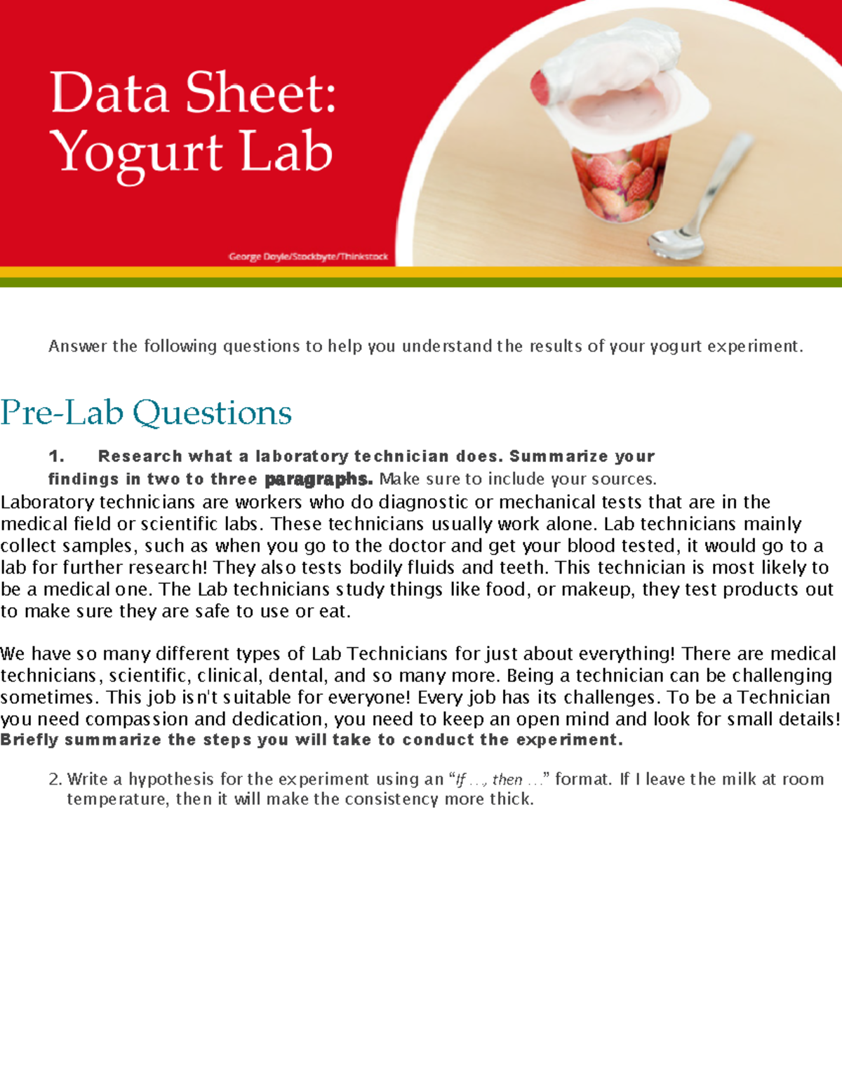Copy of Yogurt Lab Data Sheet Answer the following questions to help