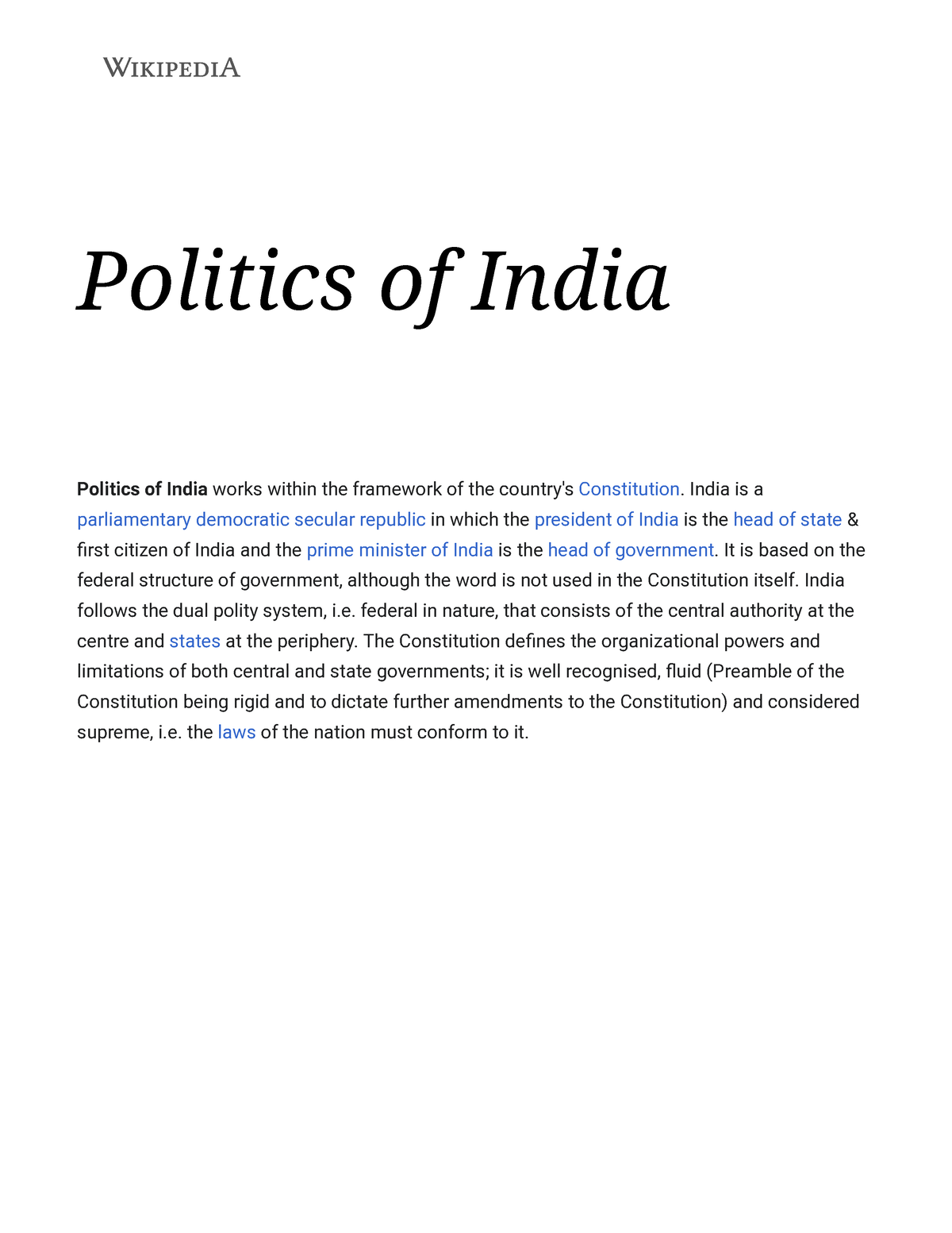 Politics Of India - Wikipedia - Sear Politics Of India Politics Of ...