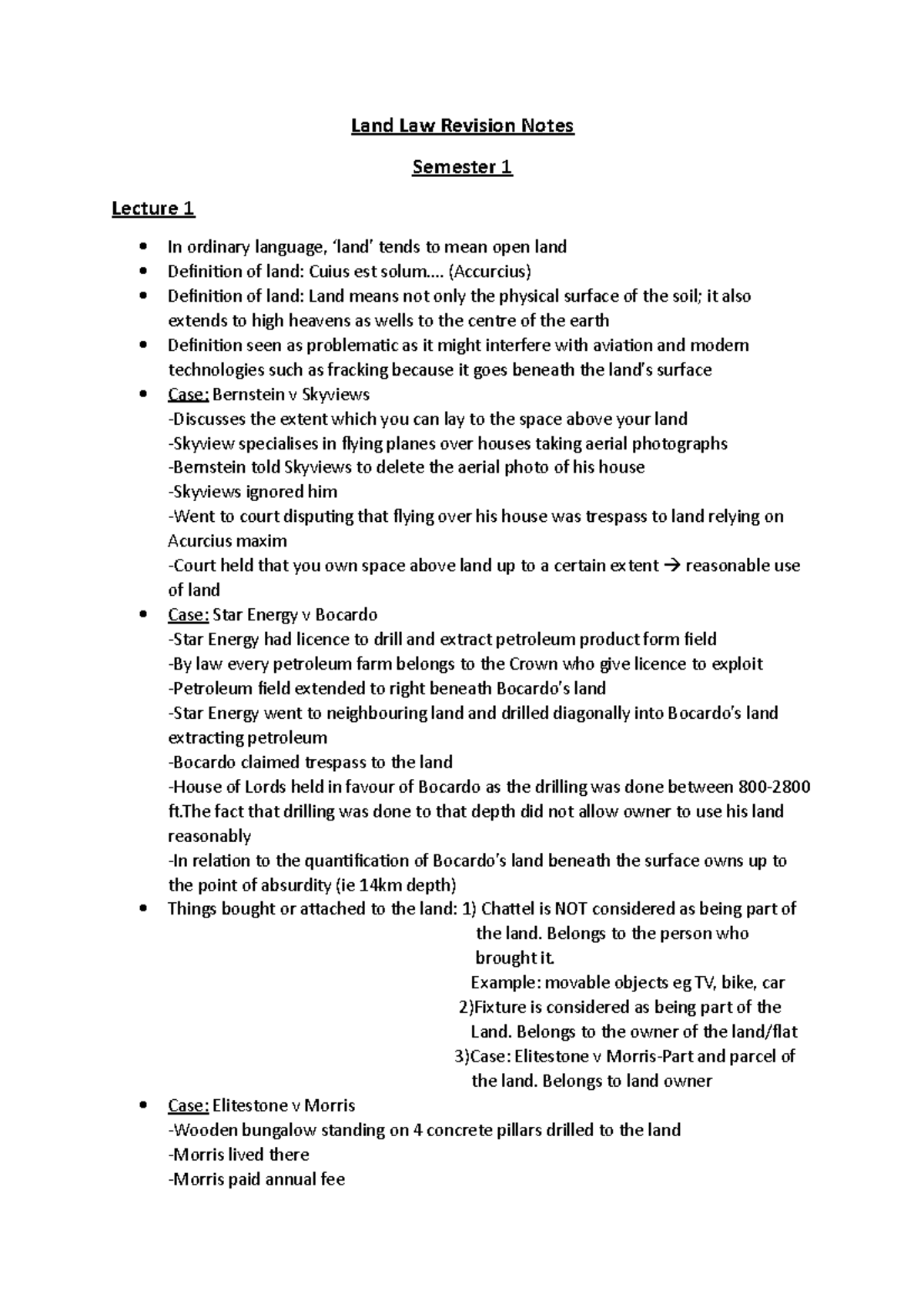 Land Law Revision Notes semester 1 - Land Law Revision Notes Semester 1 ...