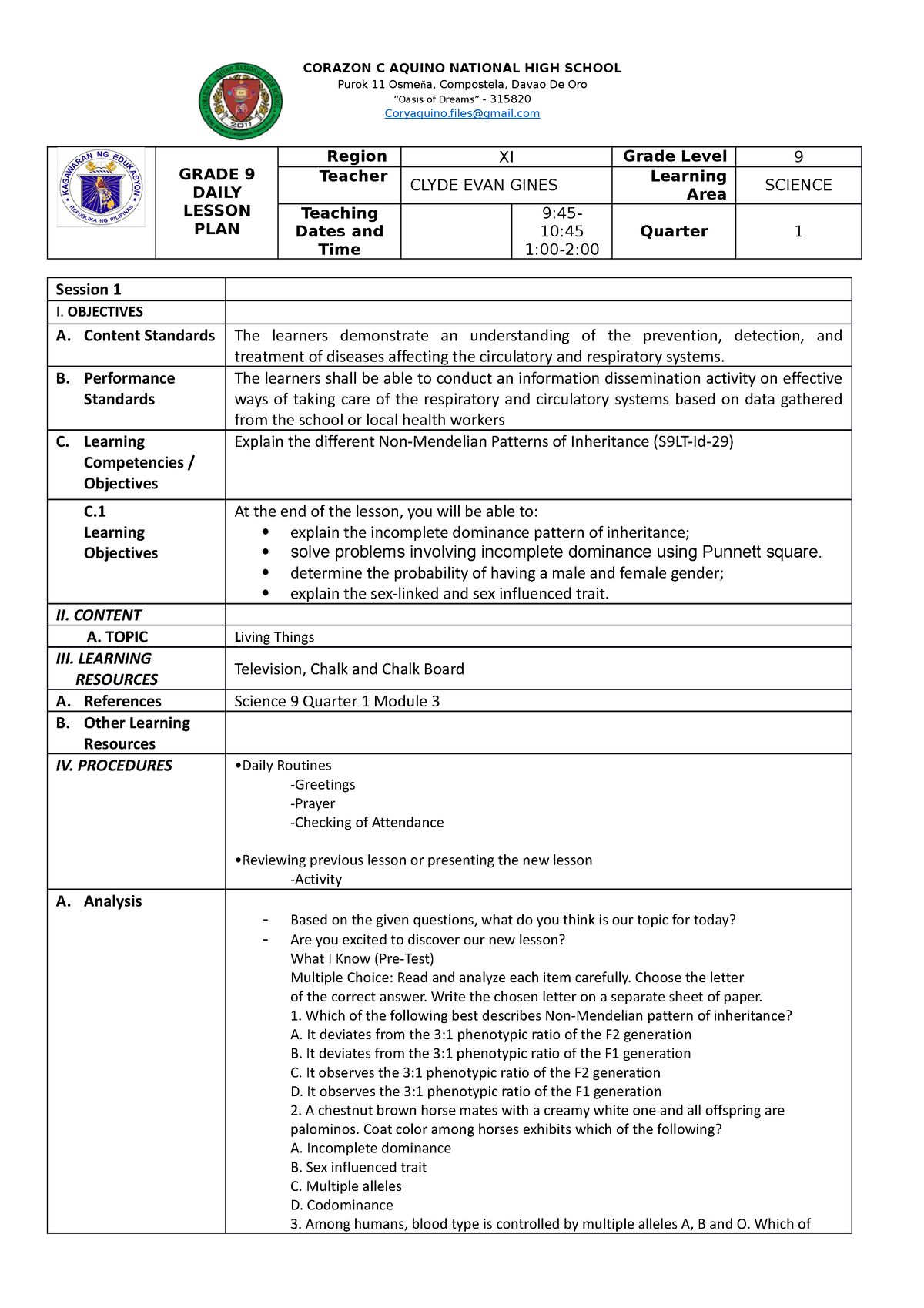 WEEK 5 - Grade 9 science dlp week 5 - GRADE 9 DAILY LESSON PLAN Region ...