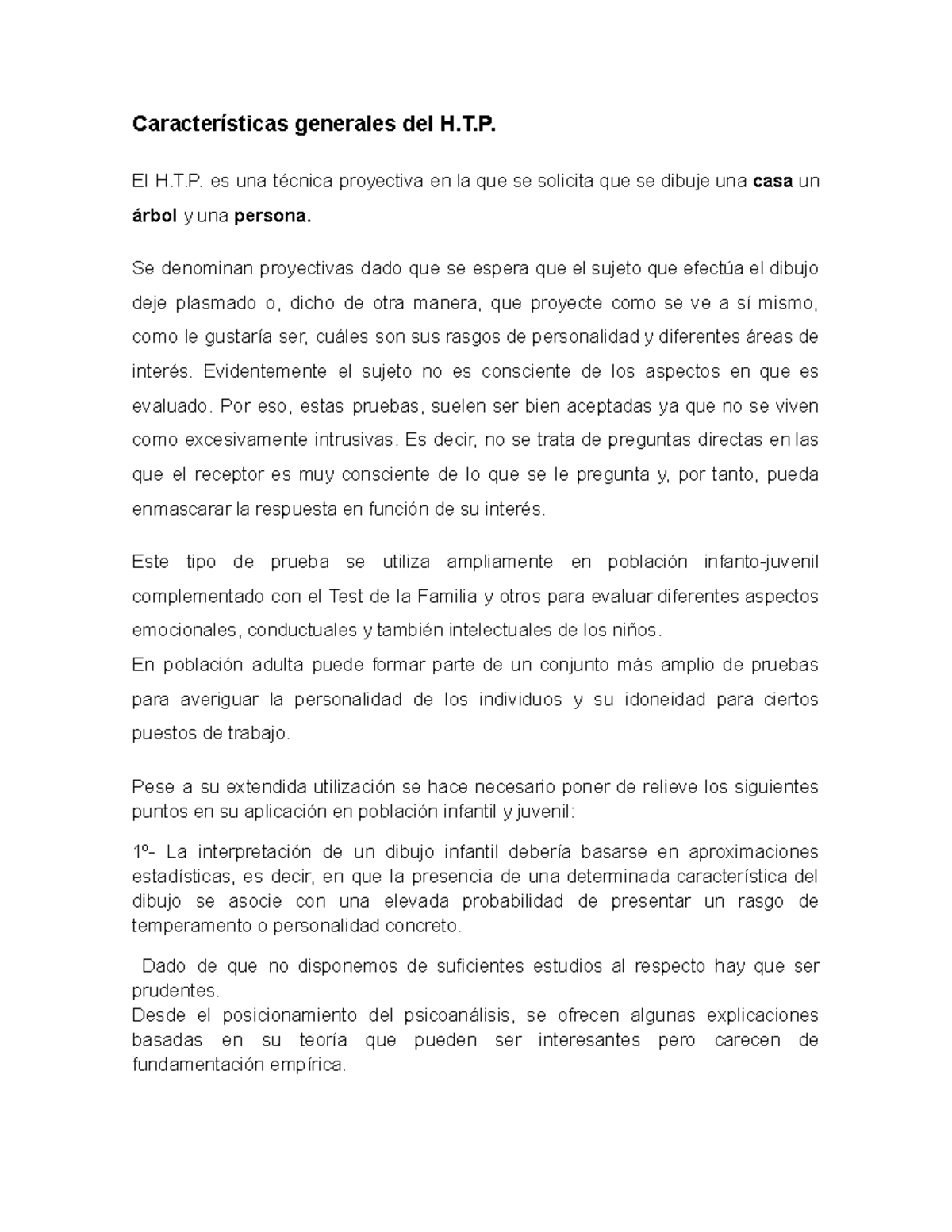 Caracteristicas del HTP - Características generales del H.T. El H.T. es ...