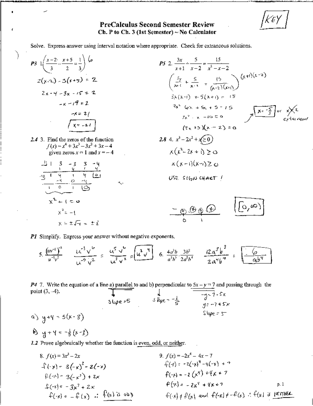 Precalc - 2nd Semester Review Solutions - Studocu