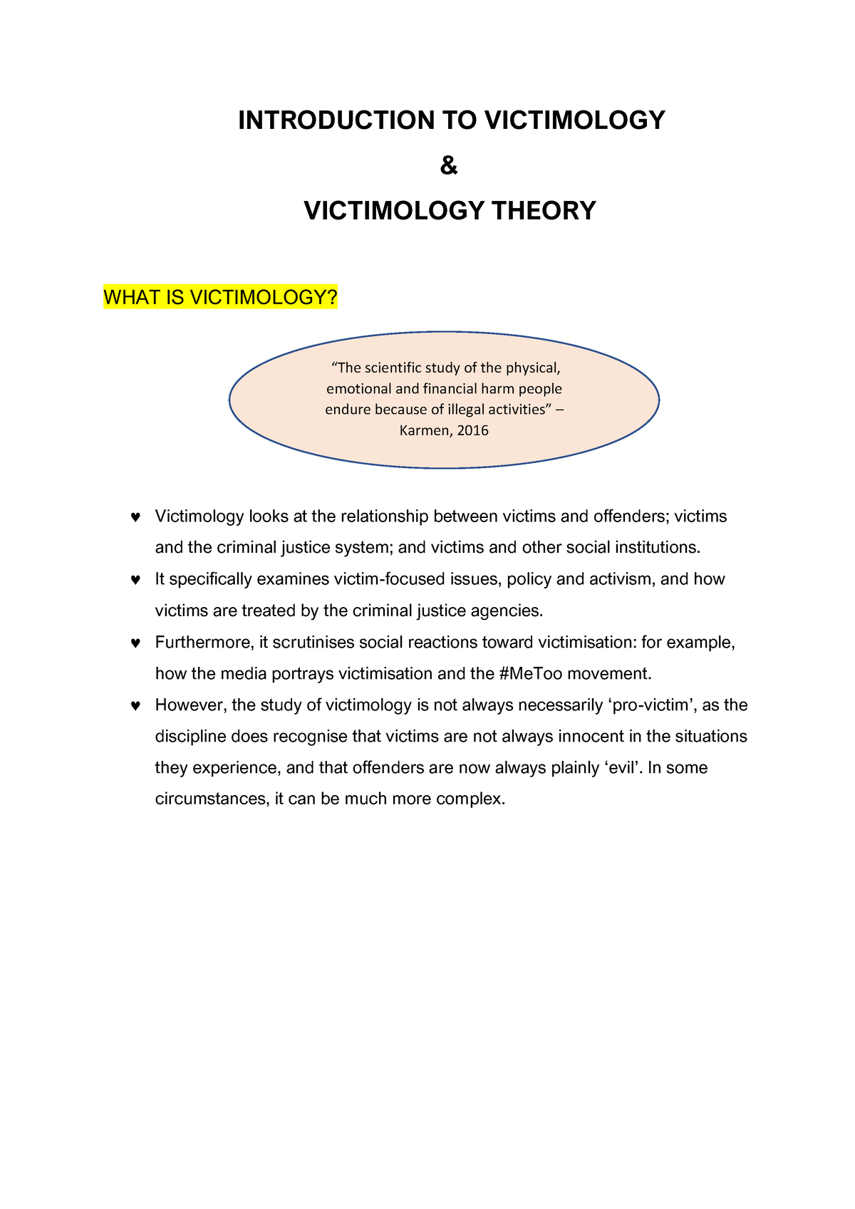 Introduction To Victimology And Victimology Theory - INTRODUCTION TO ...