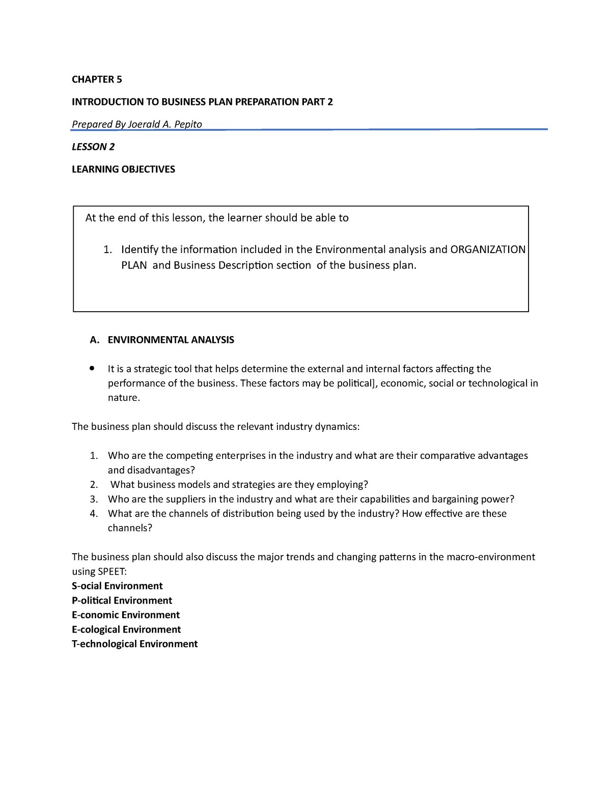 section 5 2 the business plan answers