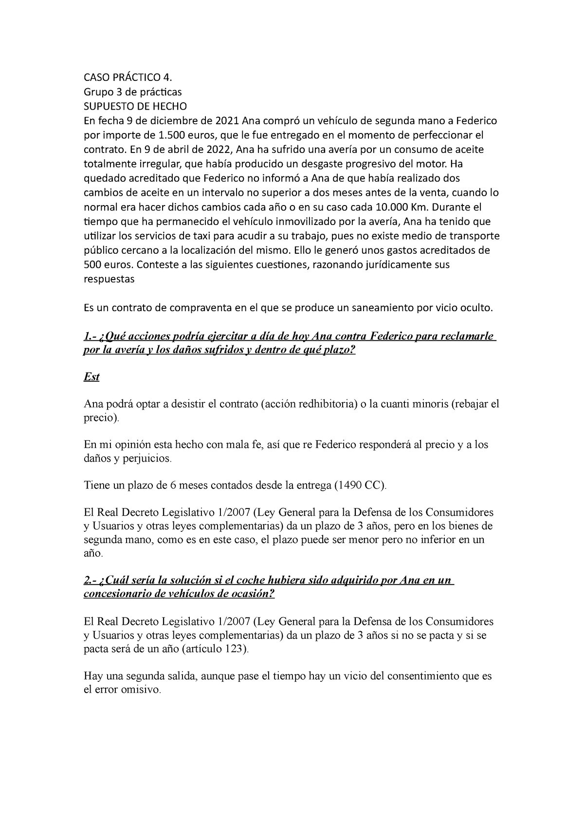 Caso PrÁ Ctico 4 Es La Cuarta Practica Que Hicimos Para Derecho De Contratos Caso PrÁctico 5767