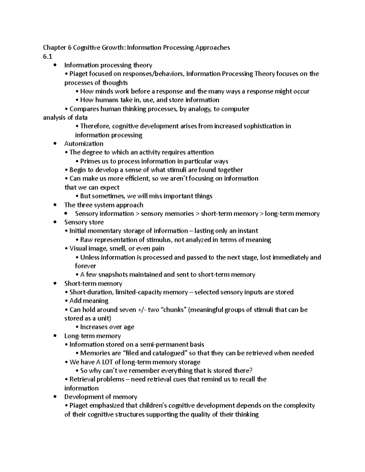 Lifespan Development Ch 6 - Chapter 6 Cognitive Growth: Information ...