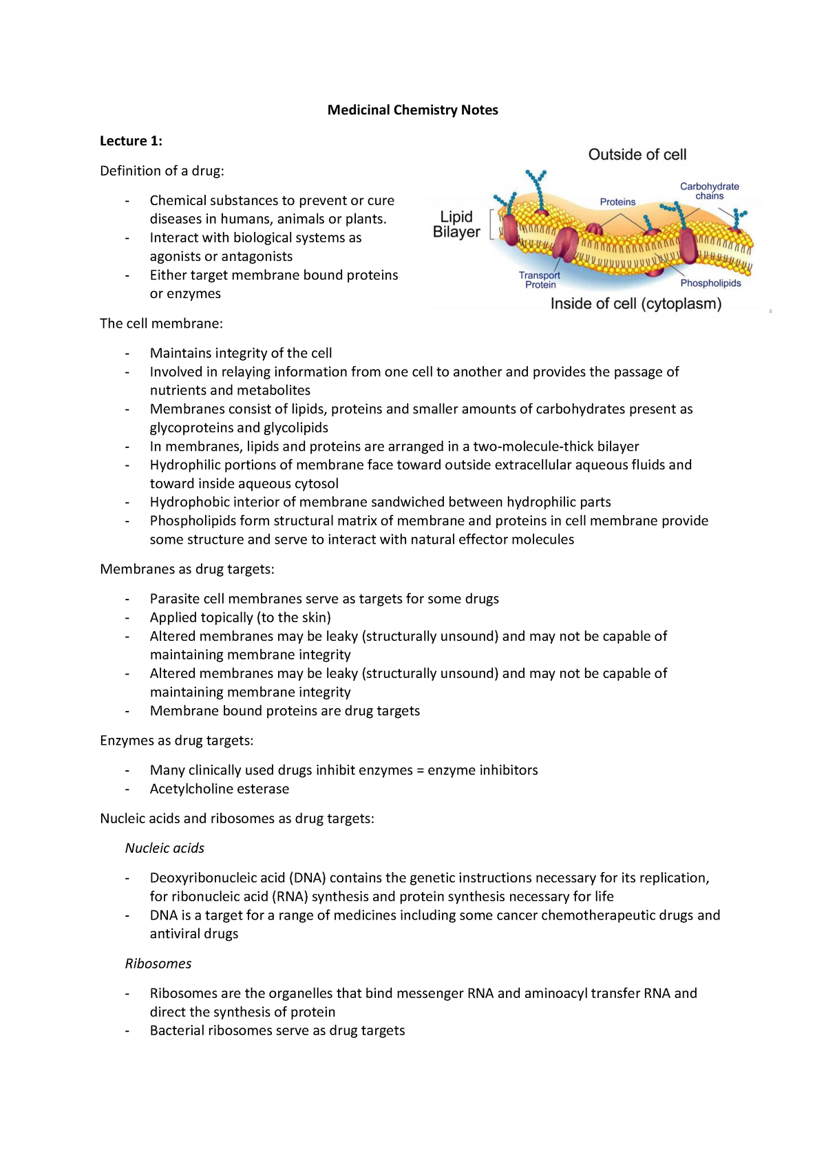 Med Chem - Lecture Notes - Medicinal Chemistry Notes Lecture 1 ...