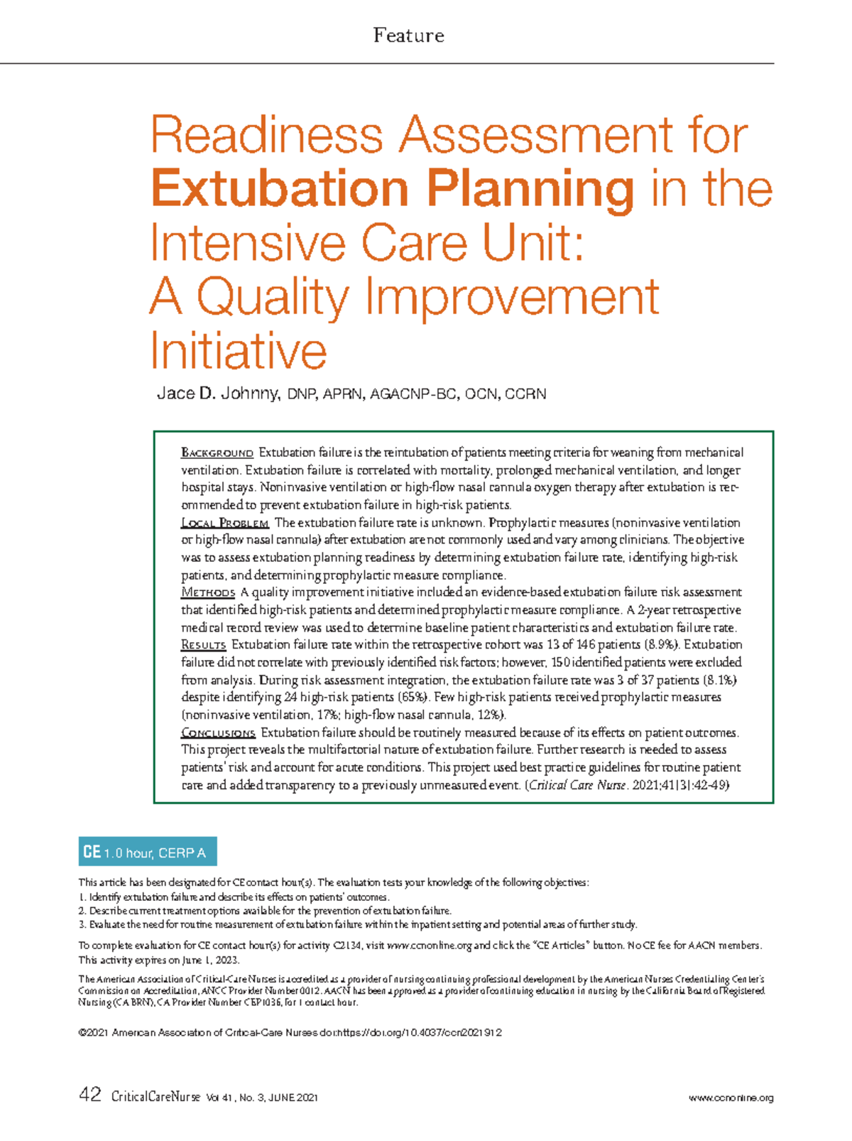 Extubation failure and reintubation - Feature ©2021 American ...