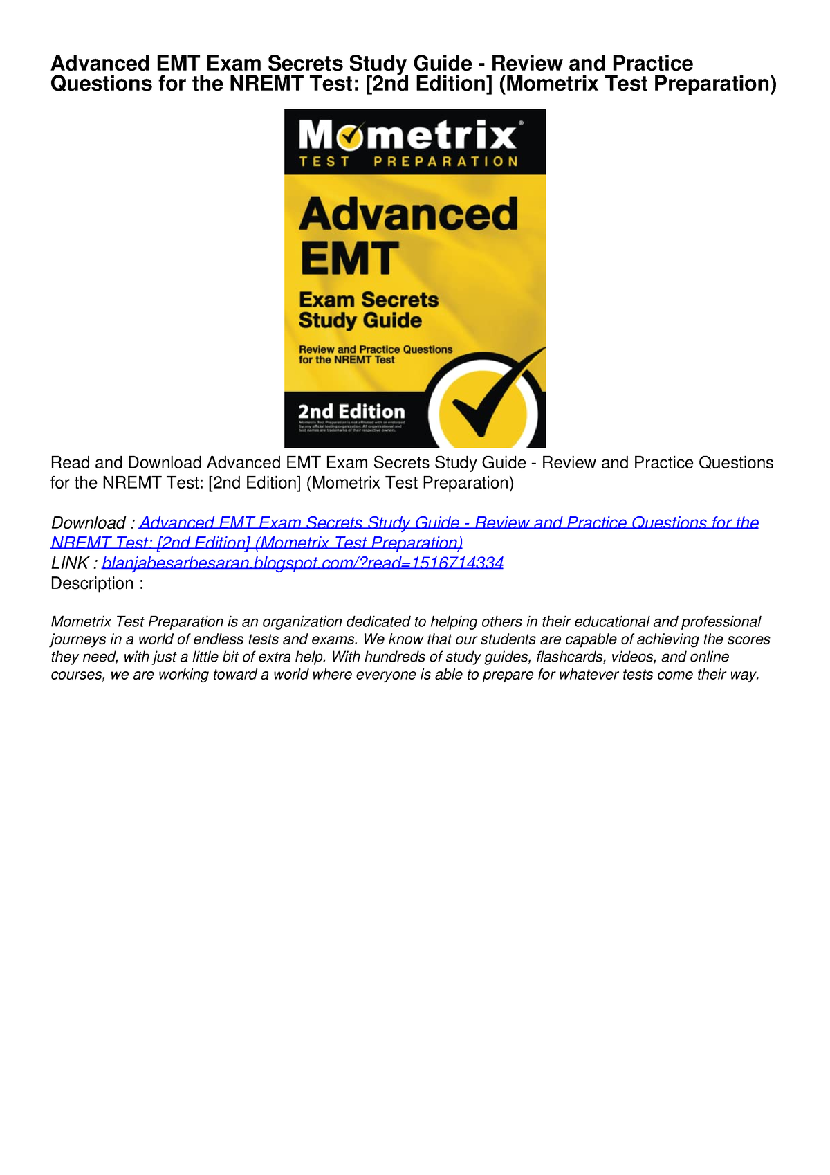 PDF/READ Advanced EMT Exam Secrets Study Guide - Review And Practice ...