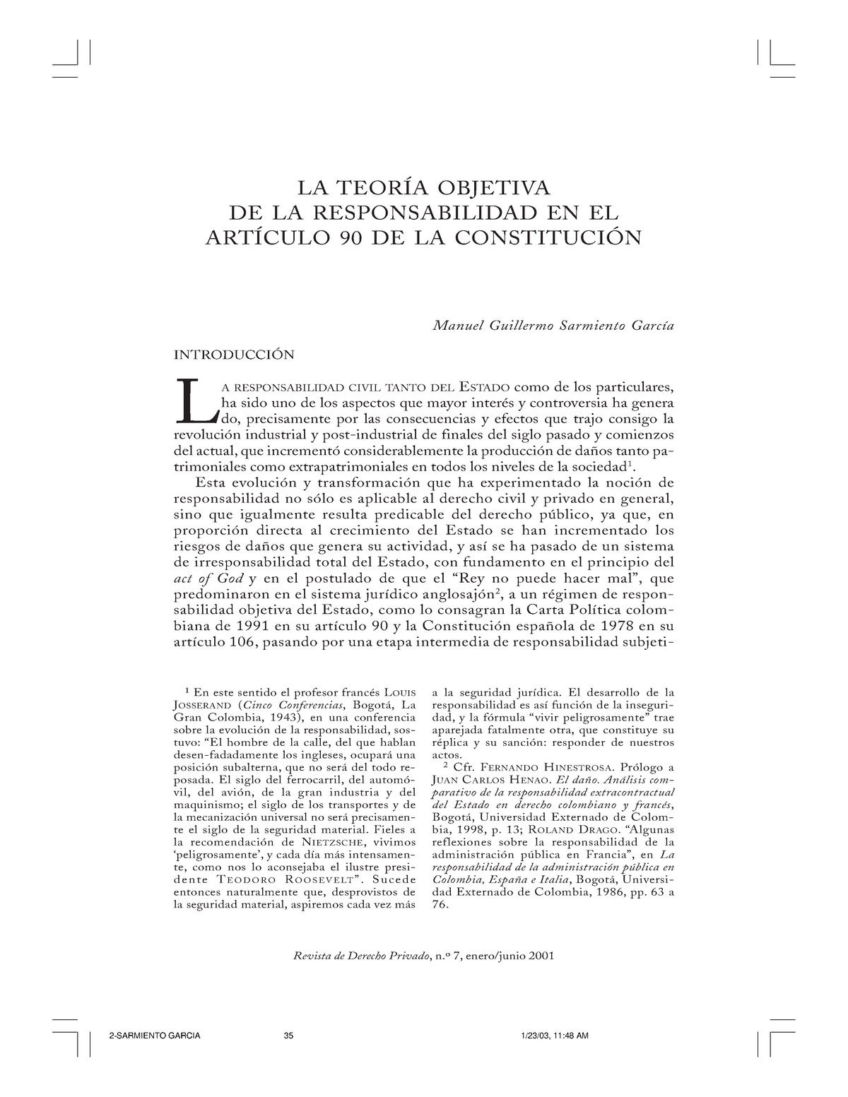 Dialnet La Teoria Objetiva De La Responsabilidad En El Articulo D Revista De Derecho