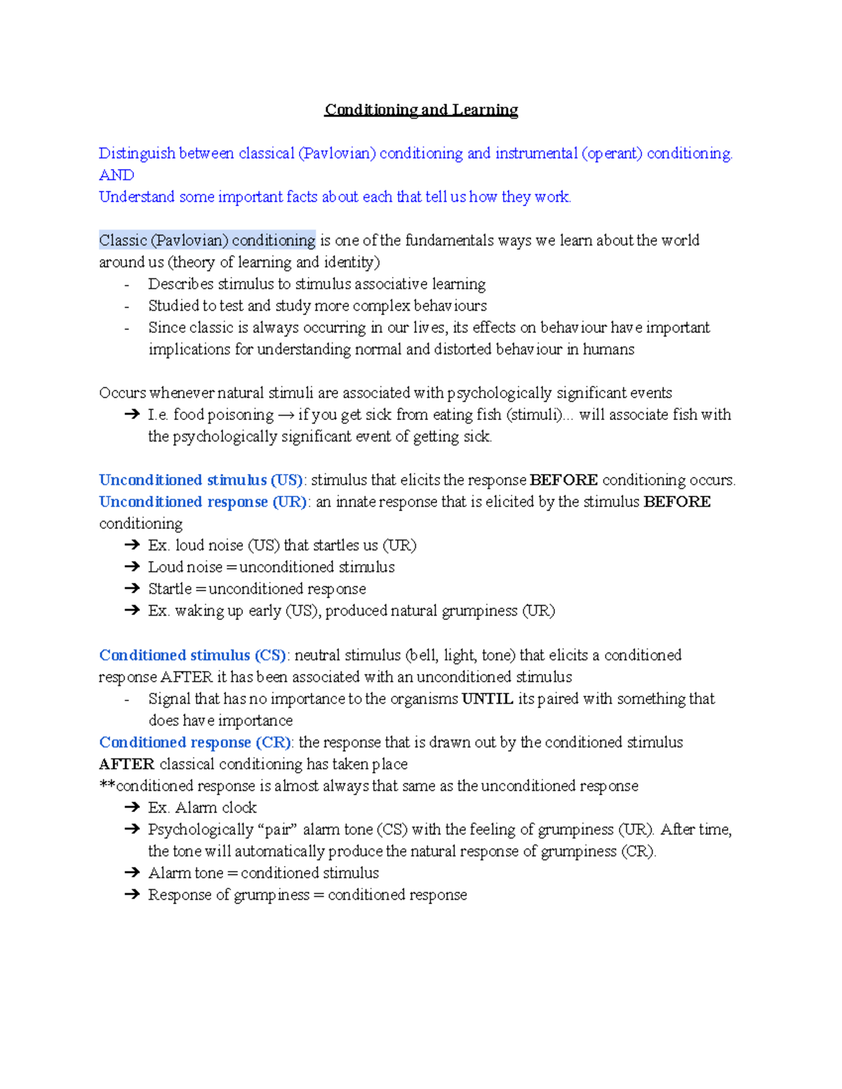 Conditoining and Learning - Conditioning and Learning Distinguish ...