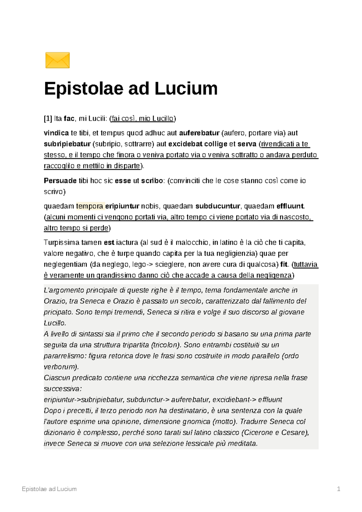 Epistolae ad Lucium - Epistolae ad Lucium [1] Ita fac, mi Lucili: (fai ...