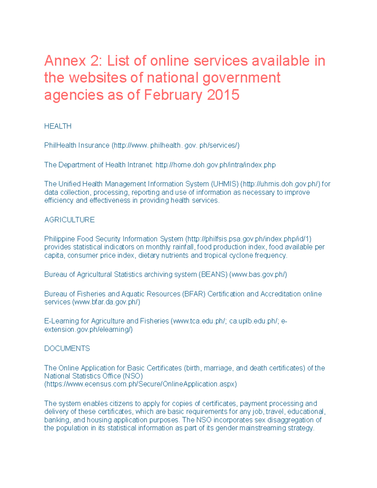 Dissertation LIST OF E Services Annex 2 List of online services