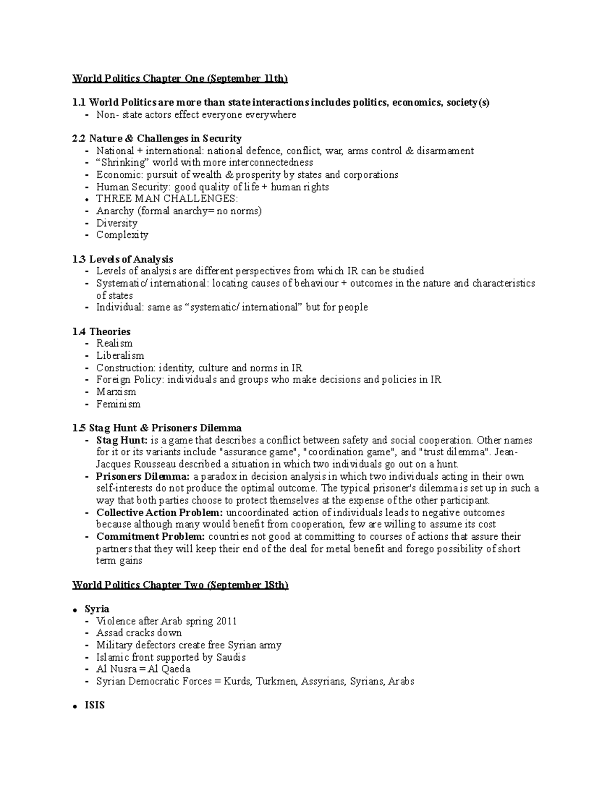 Reading Notes IR - Summary International Relations - World Politics ...
