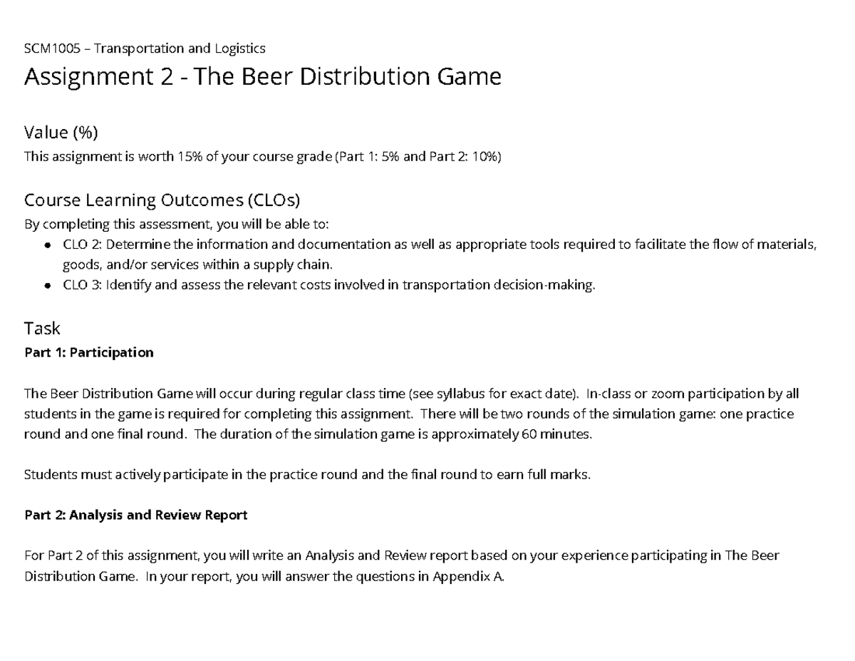 assignment beer game