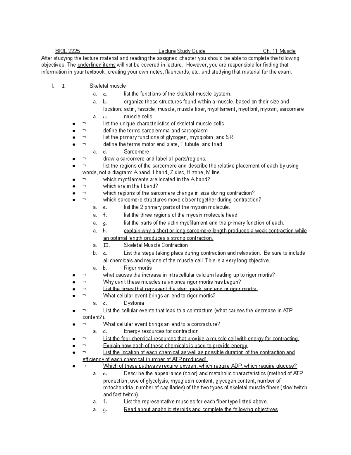 CH. 11: lab material - BIOL 2225 Lecture Study Guide Ch. 11 Muscle ...