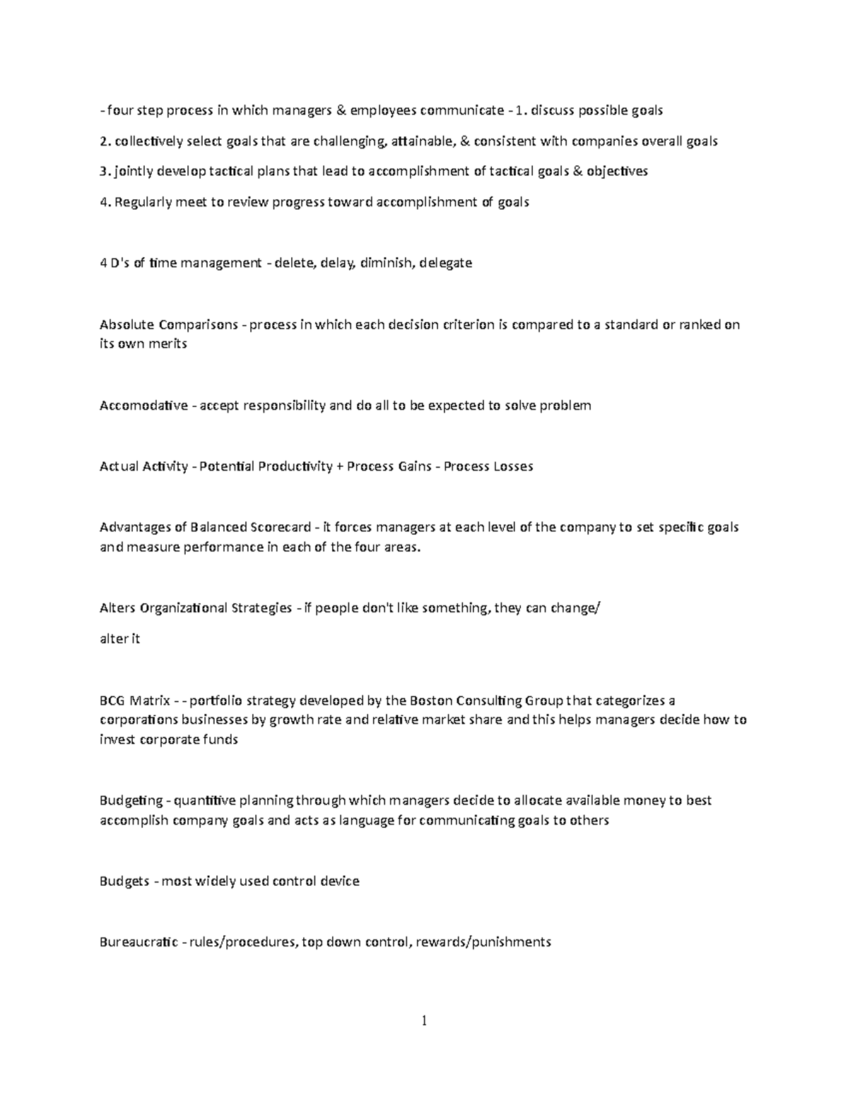 Note 5 - exam study material - four step process in which managers ...