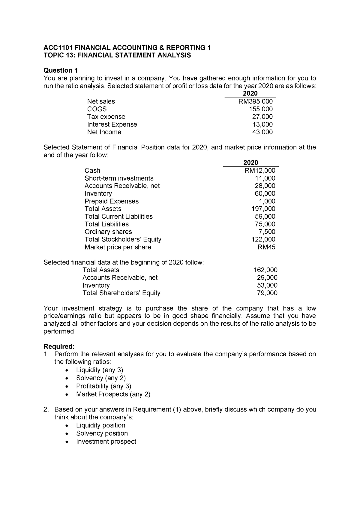 ACC 1101- Exercise TOPIC 13 - ACC1101 FINANCIAL ACCOUNTING & REPORTING ...