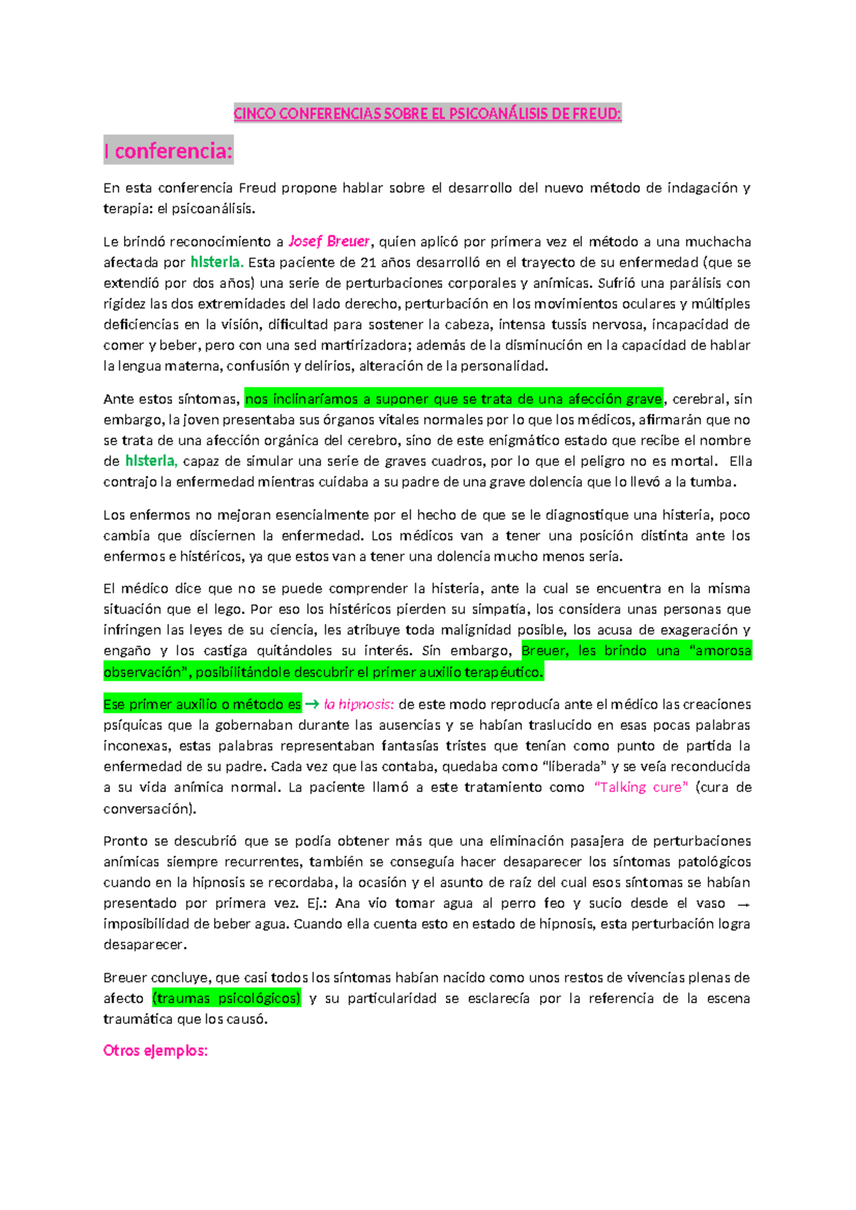 5 Conferencias Freud Resumen - CINCO CONFERENCIAS SOBRE EL ...