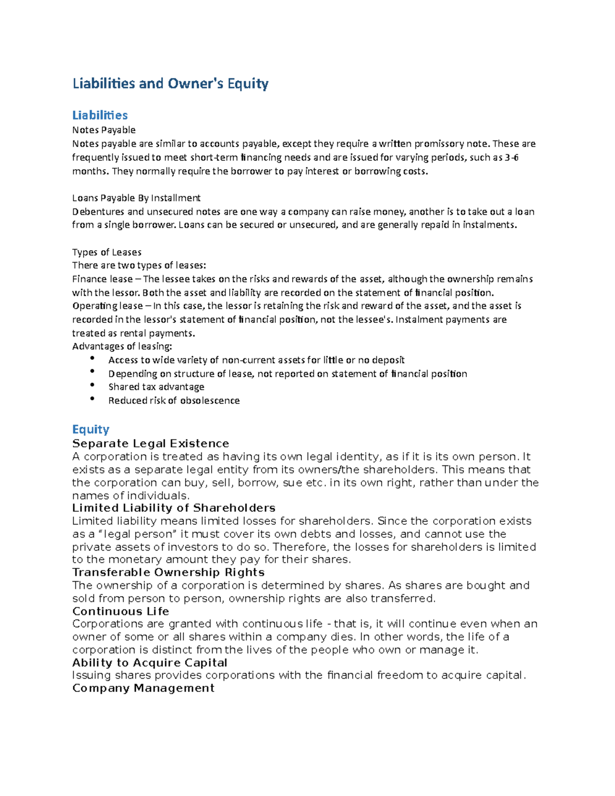 Accounting Week 8 Workbook Notes - Liabilities and Owner's Equity ...