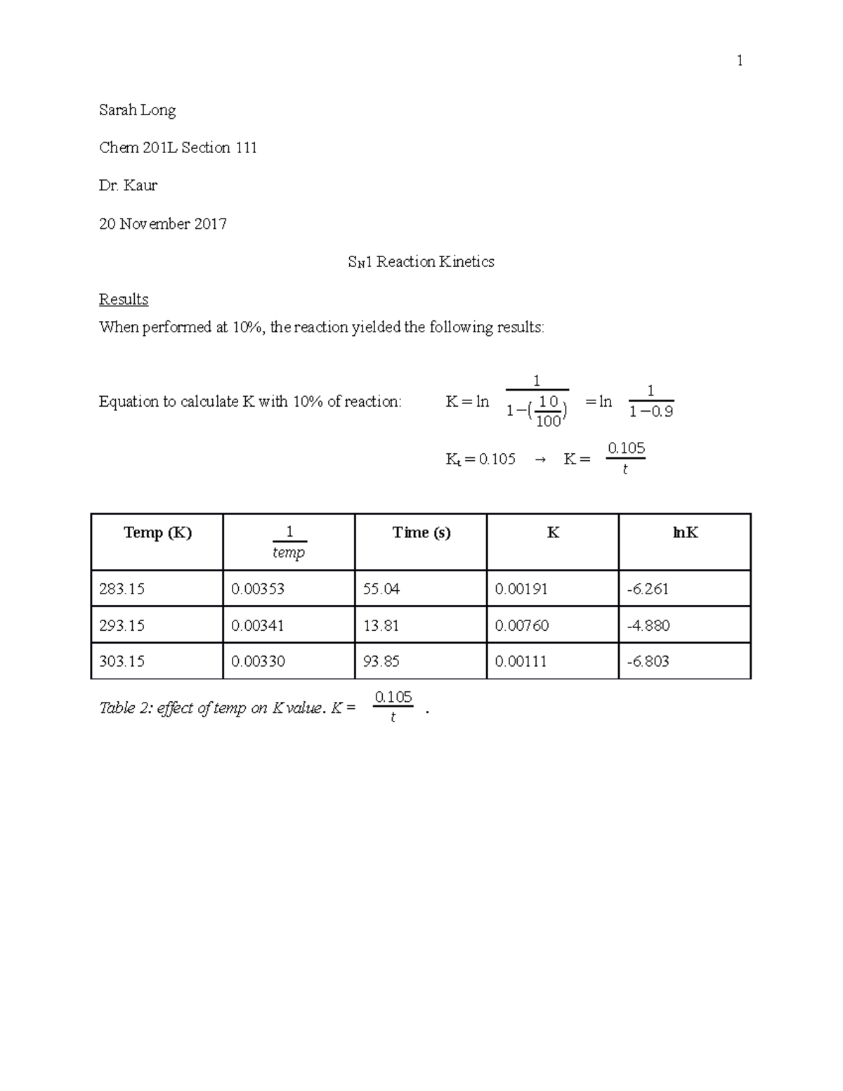 ORGO 2017-11-20 sn1 reaction kinetics lab report (results and ...