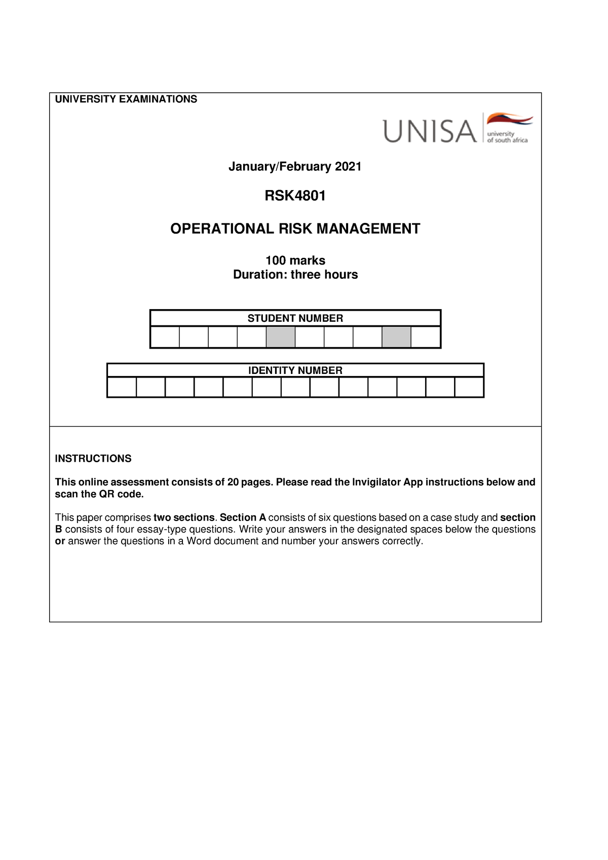 Jan Feb 2021 - Exam - UNIVERSITY EXAMINATIONS January/February 2021 RSK ...