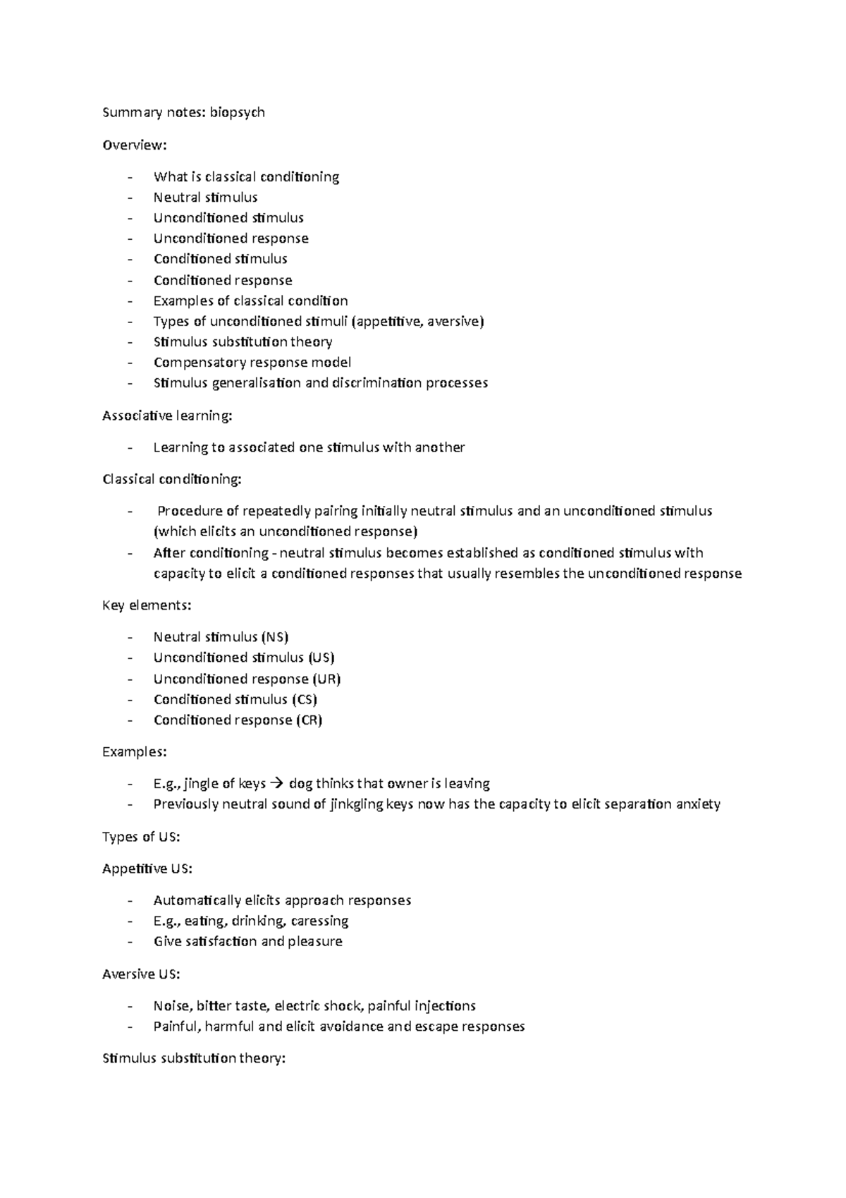 Summary notes- biopsych - Summary notes: biopsych Overview: - What is ...