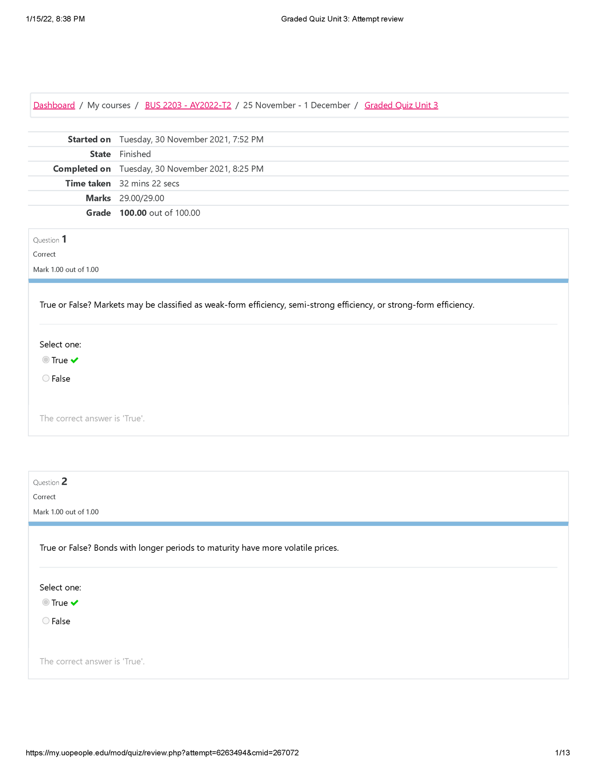 Graded Quiz Unit 3 Attempt Review - Started On Tuesday, 30 November ...