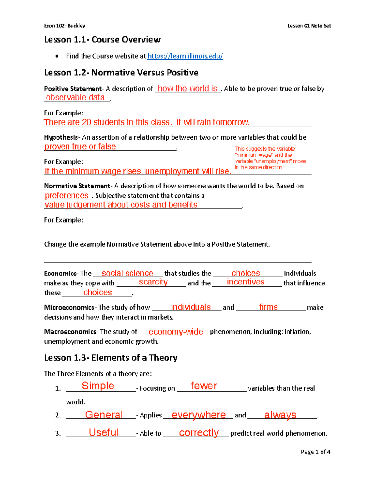 Econ 102 (Intro Micro) Lesson 01 Note Set - Lesson 1- Course Overview ...