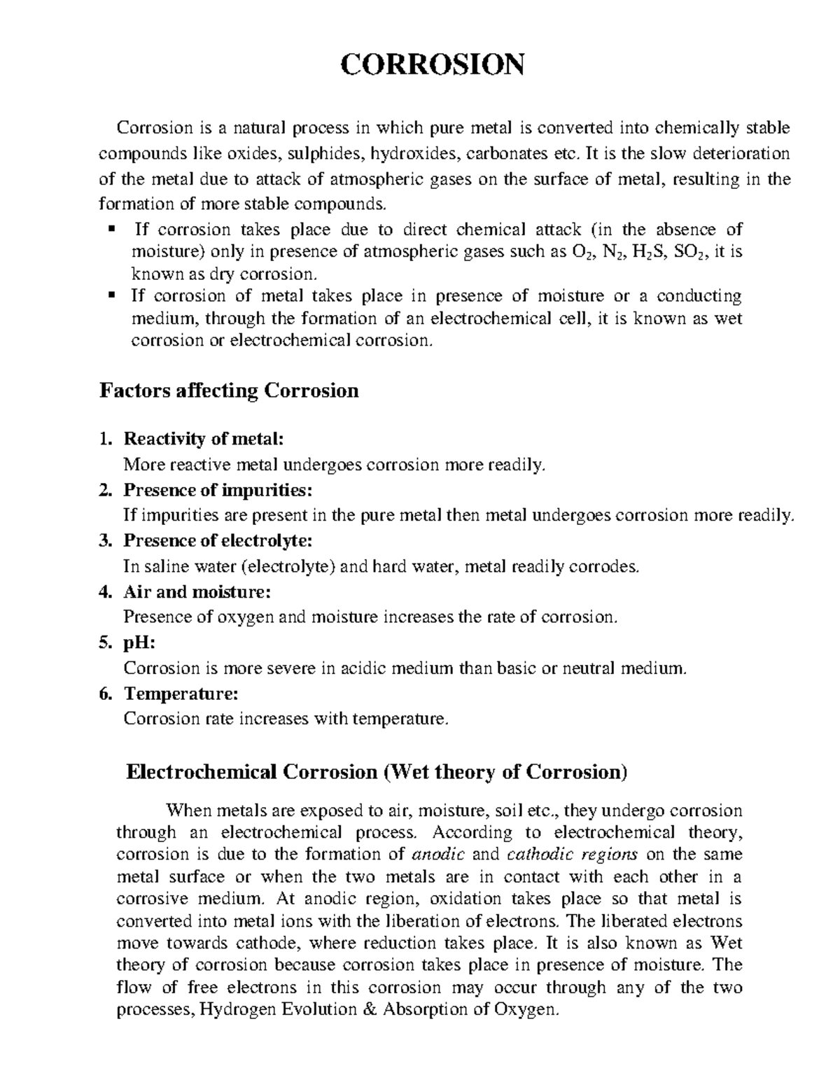 Corrosion Notes - CORROSION Corrosion is a natural process in which ...