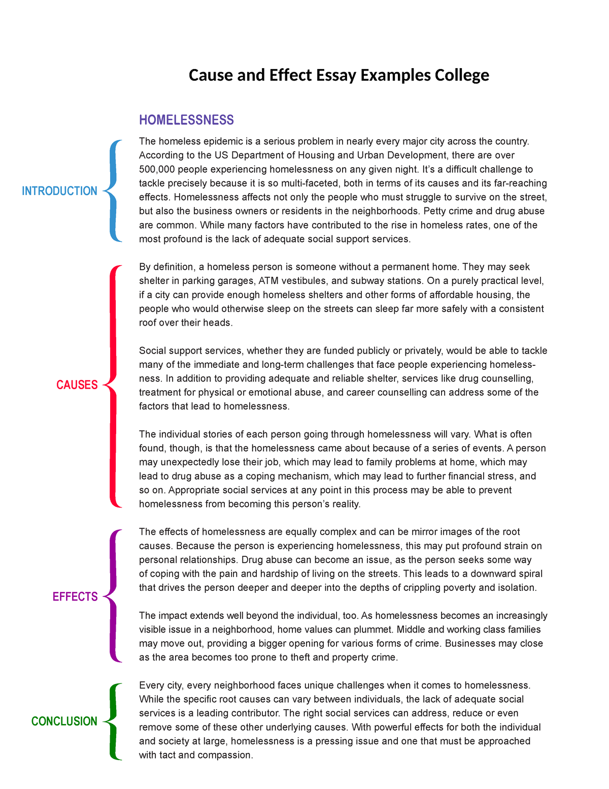 cause and effect essay homeless