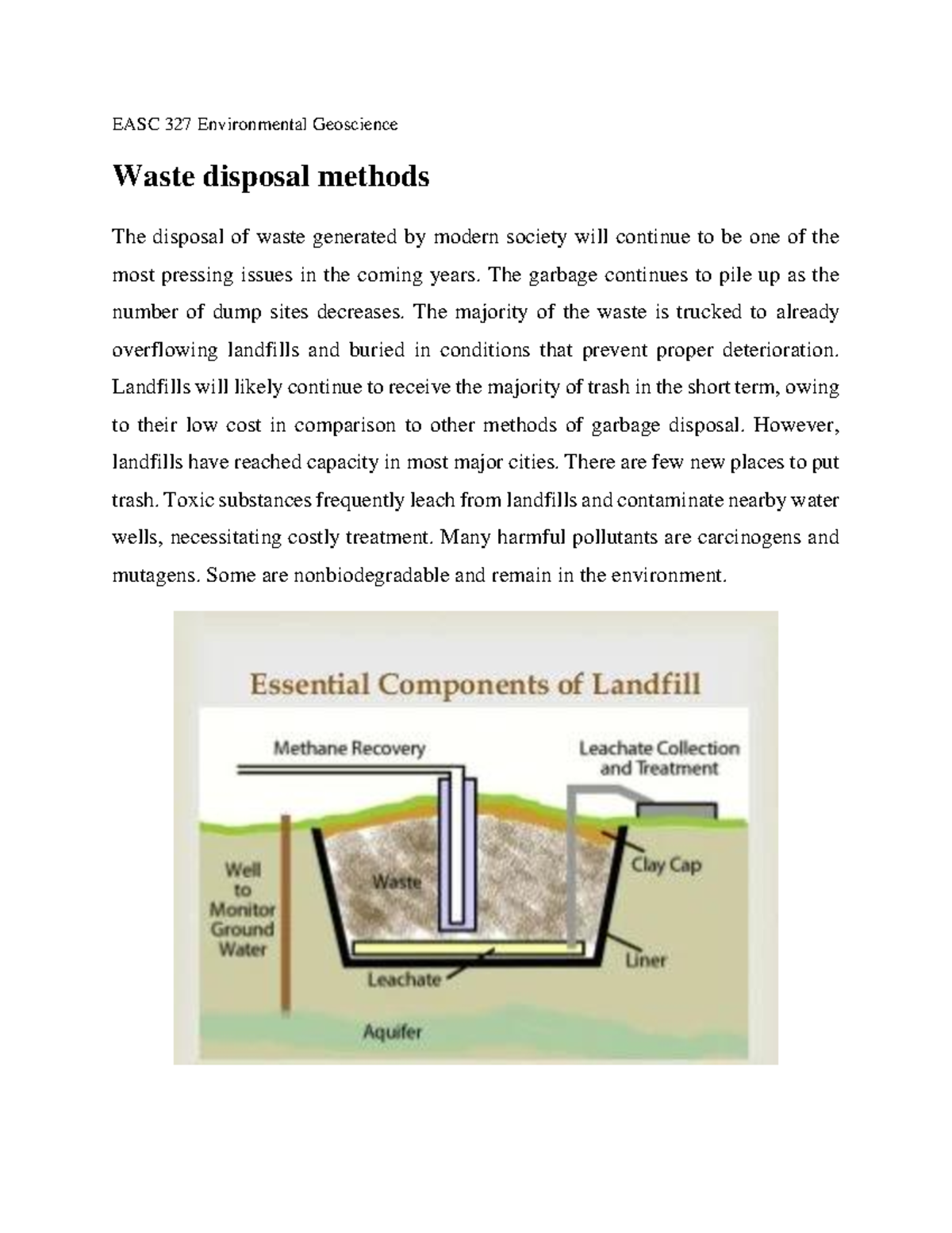 Waste disposal methods - EASC 327 Environmental Geoscience Waste ...