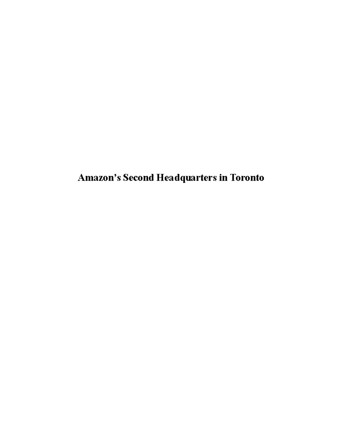 Amazon Negotiation report Amazon’s Second Headquarters in Toronto