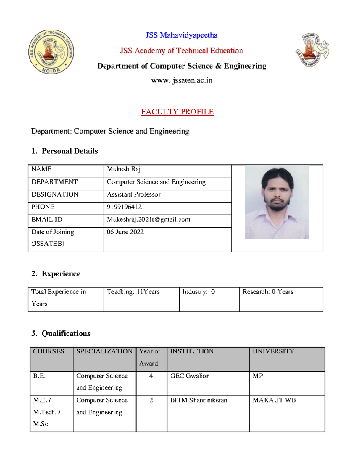 Mukesh - Bsnssksbbsns - FACULTY PROFILE Department: Computer Science ...