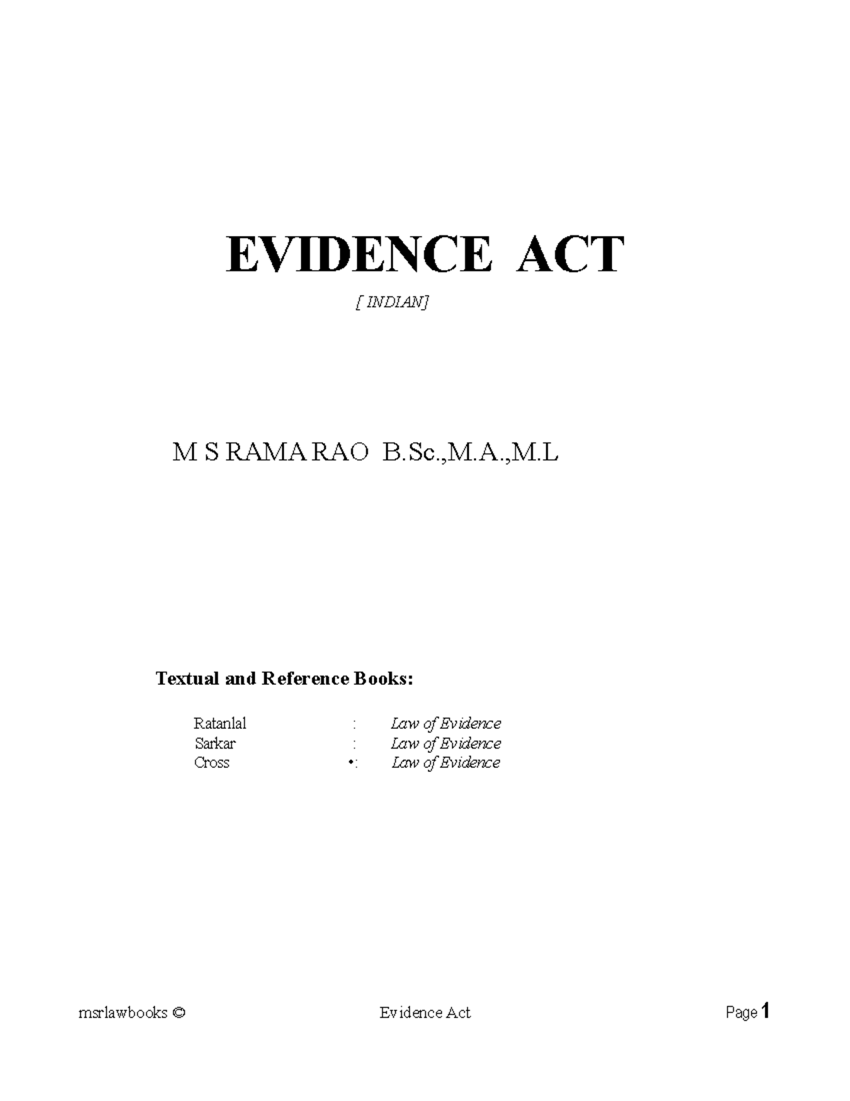 Evidence Act Smart Notes Evidence Act Indian M S Rama Rao B M