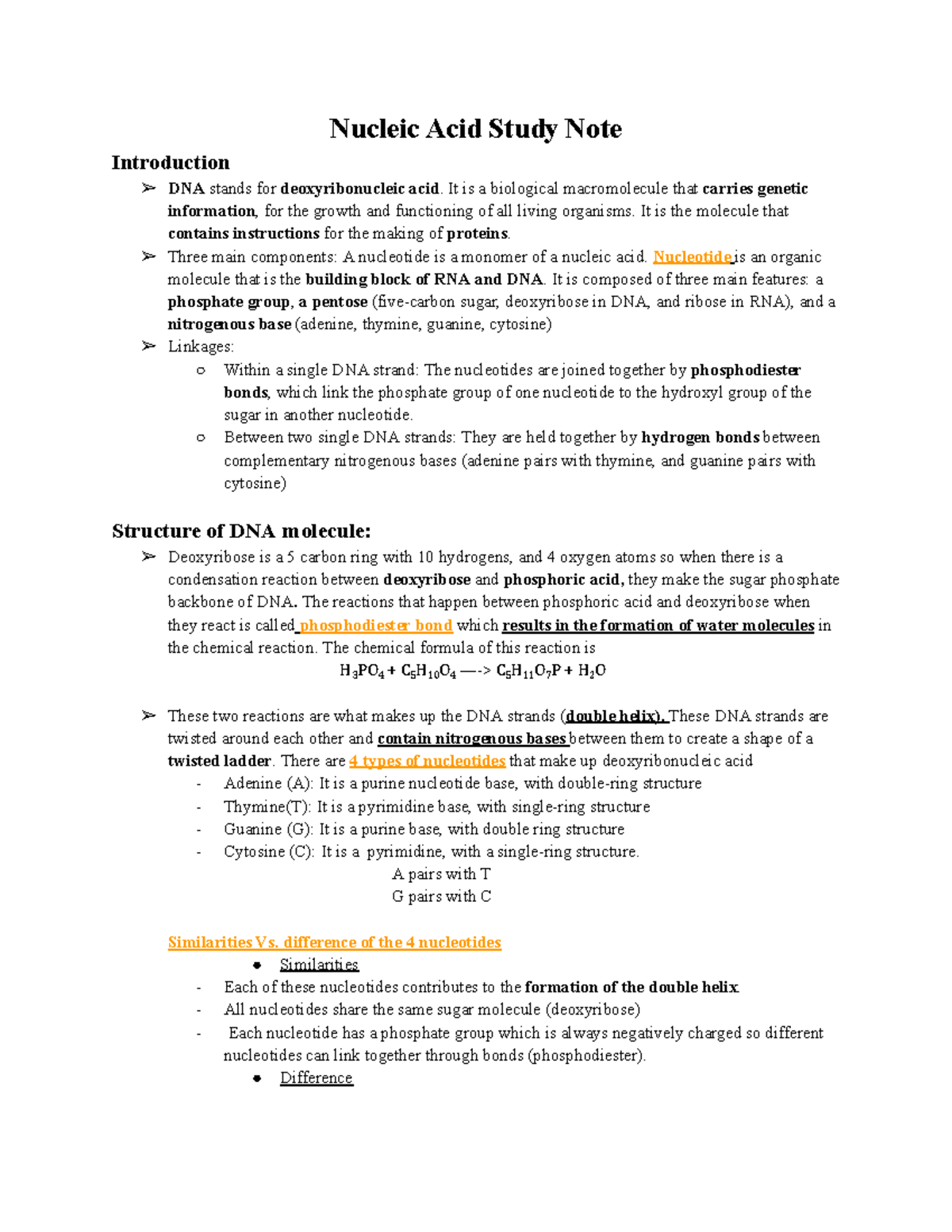 Nucleic Acid Study Note - Final Copy - Nucleic Acid Study Note ...