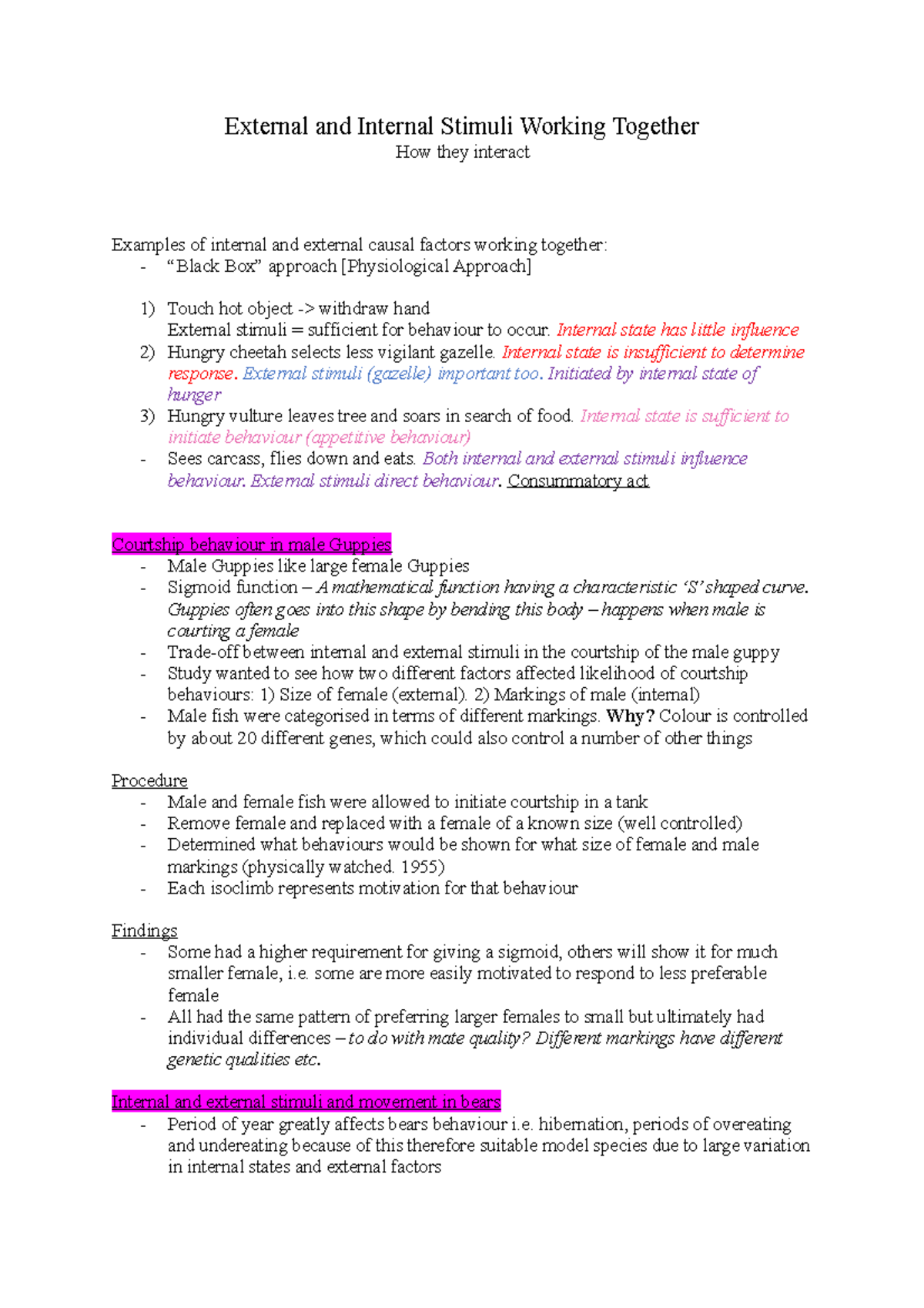 External and Internal Stimuli Working Together - Internal state has ...