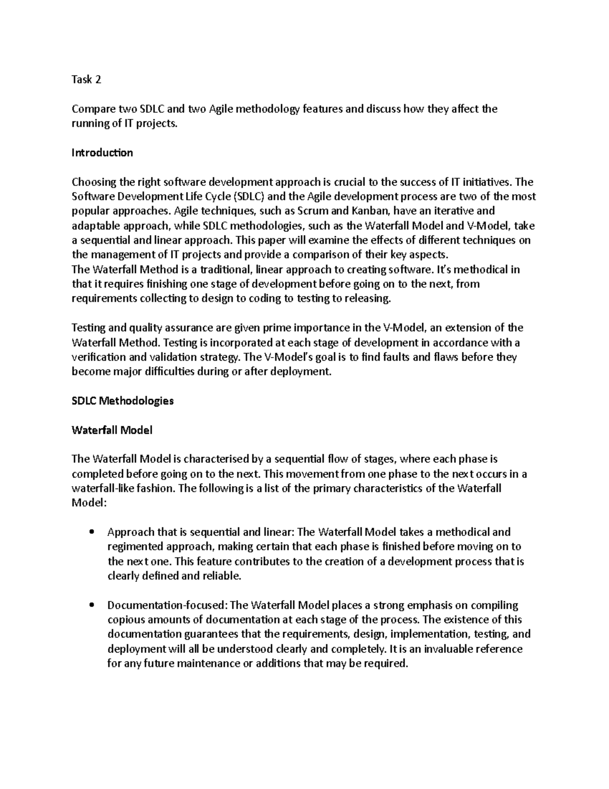ICT-201 - all done - Task 2 Compare two SDLC and two Agile methodology ...