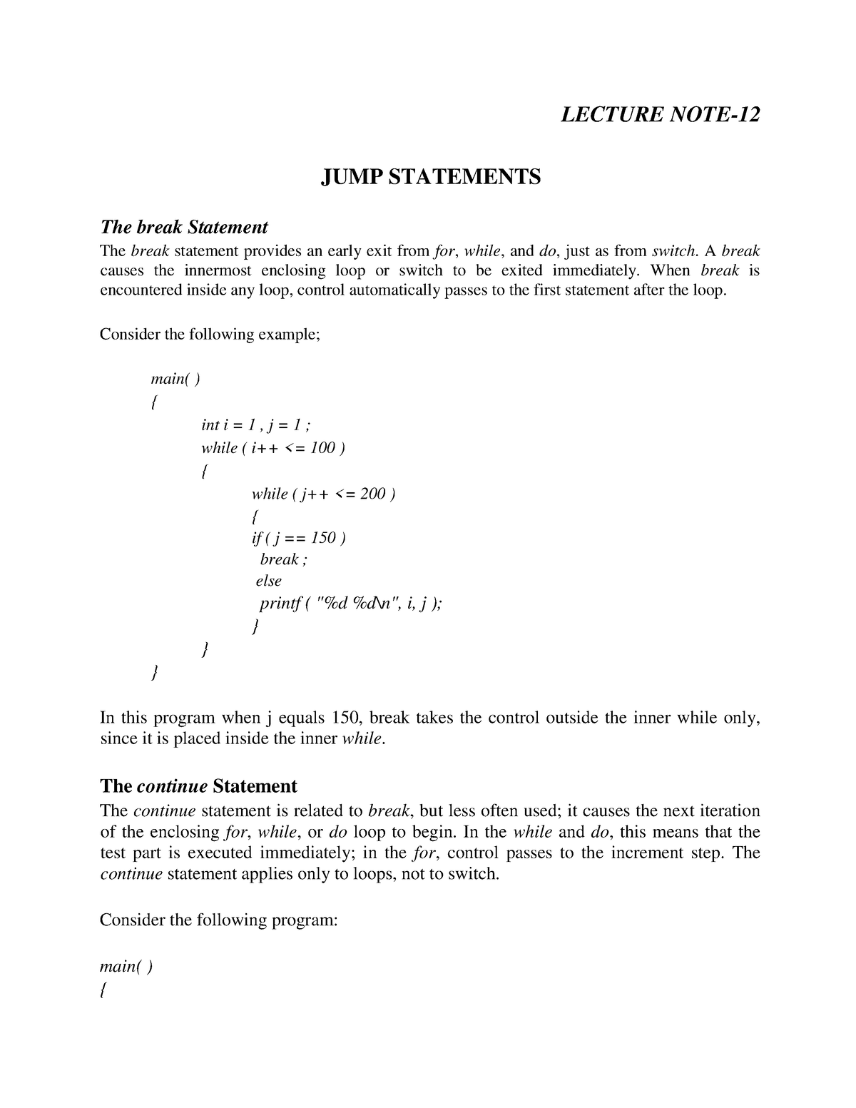 Programming AND DATA Structure - JUMP Statements - LECTURE NOTE- JUMP ...