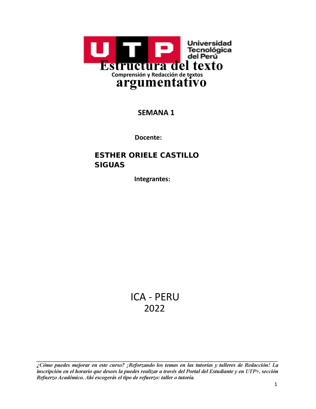 S S Material Estructura Del Texto Argumentativo Redacci N De Textos Utp Studocu