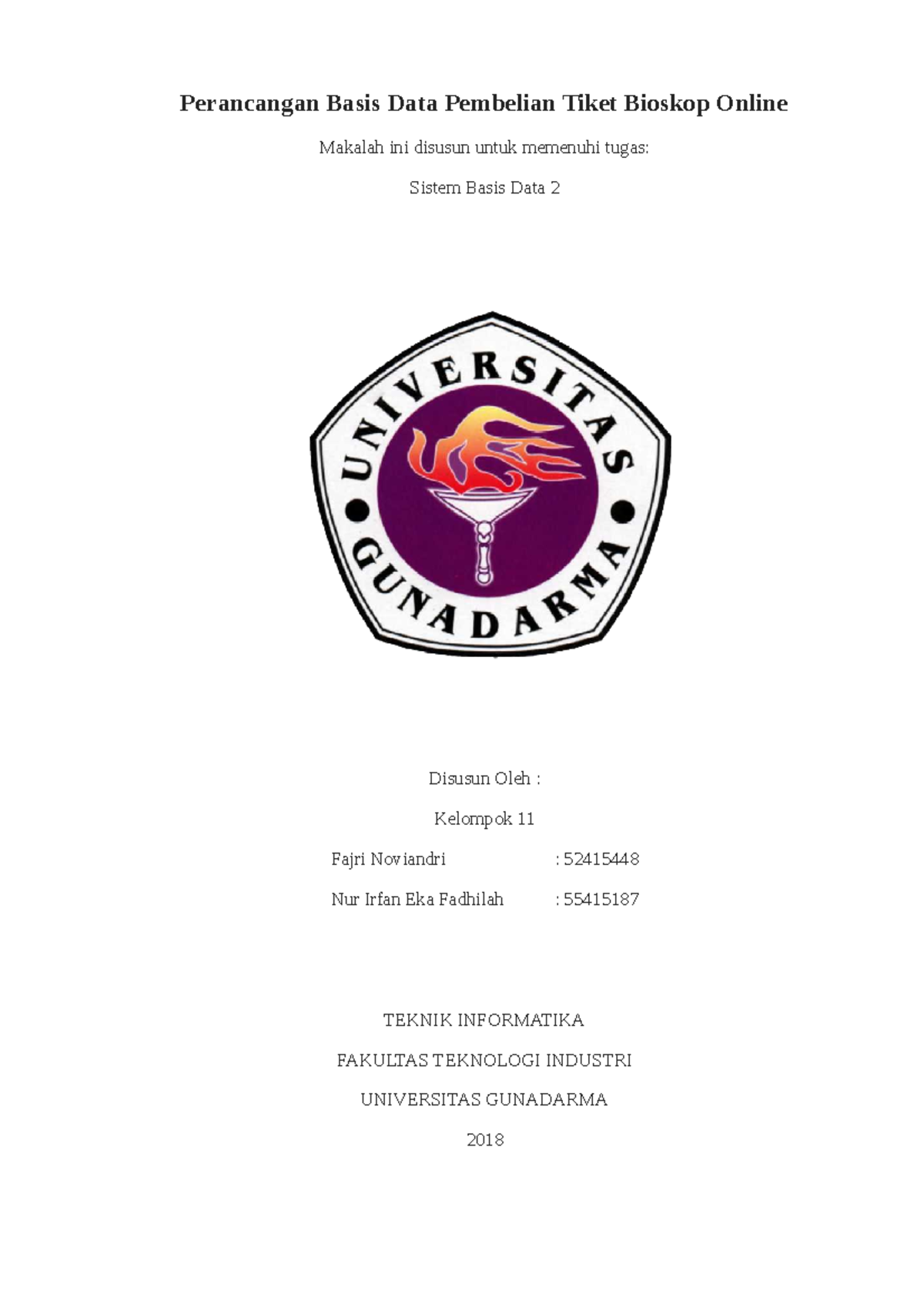 Rancang Bangun Sistem Basis Data Penjualan Tiket Bioskop Online