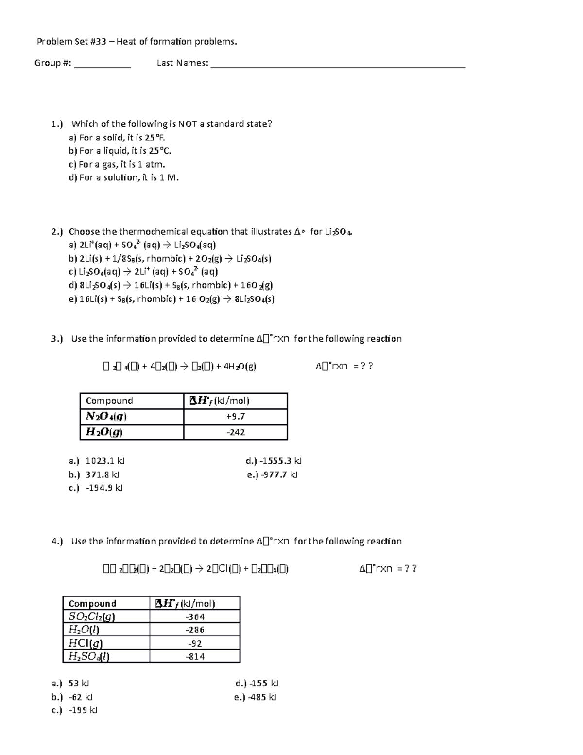 Problem+Set+%2333 - Problem Set #33 – Heat of formation problems. Group ...