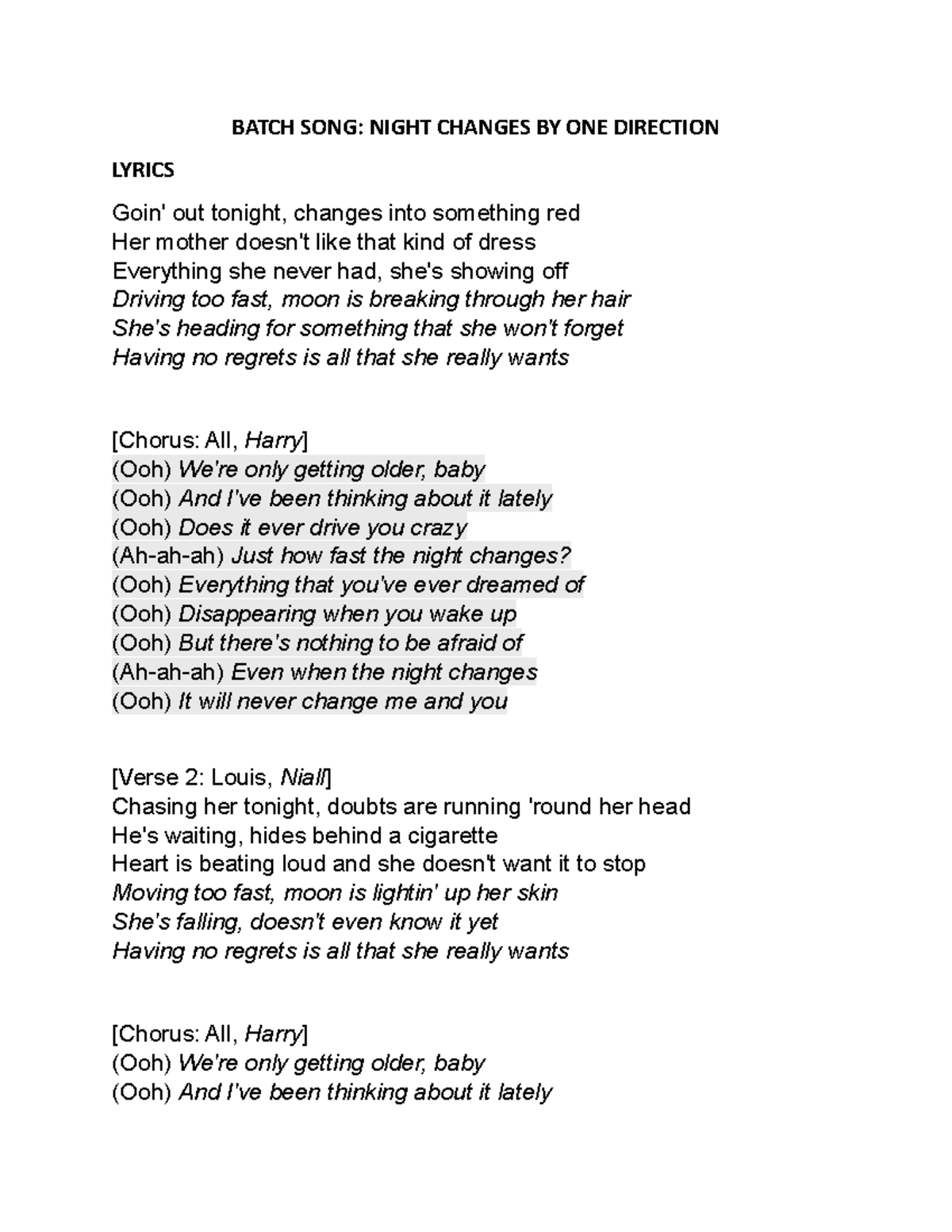 Graduation- Songs - Nothing - BATCH SONG: NIGHT CHANGES BY ONE ...