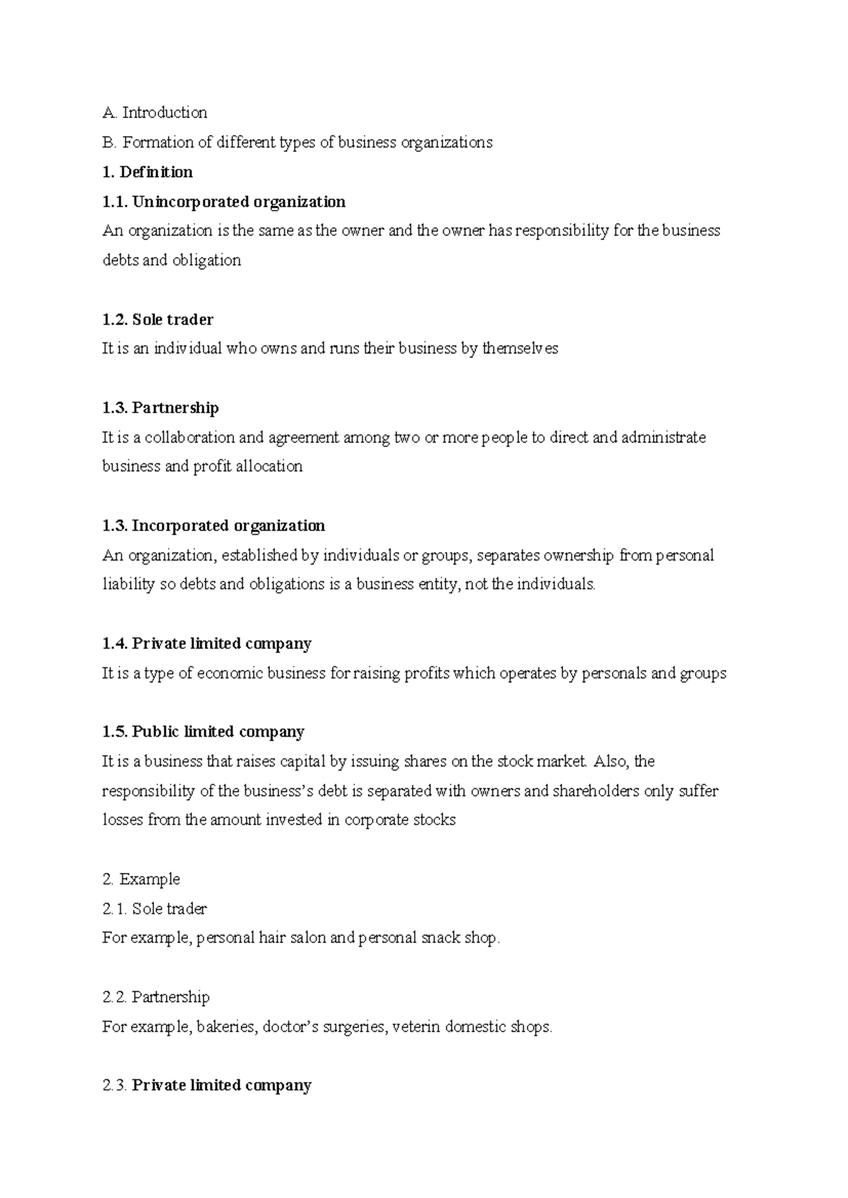 BL A2 GRADE D A. Introduction B. Formation of different types of