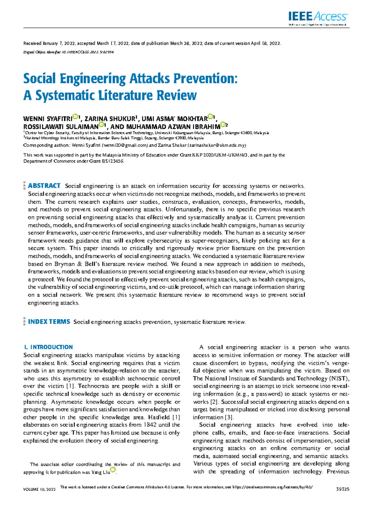 Social Engineering Attacks Prevention A Systematic - Received January 7 ...