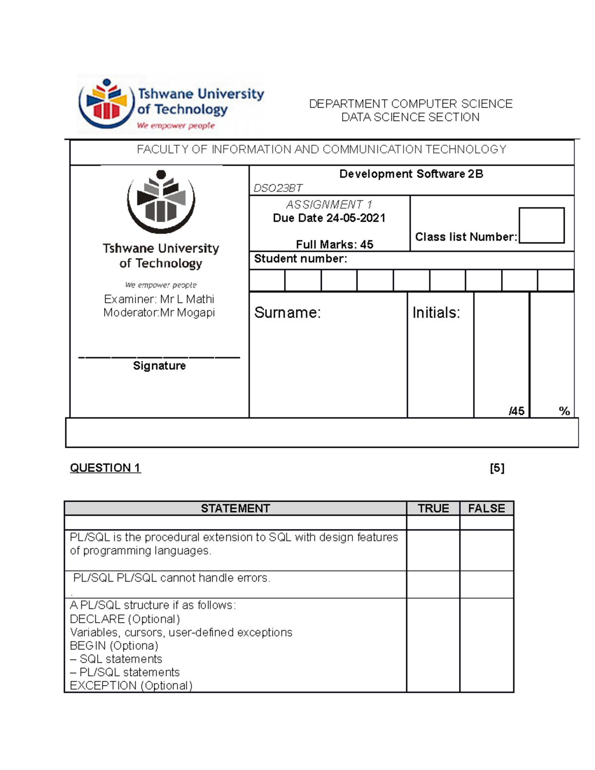 DSO23BT Assignment 1 - DEPARTMENT COMPUTER SCIENCE DATA SCIENCE SECTION ...